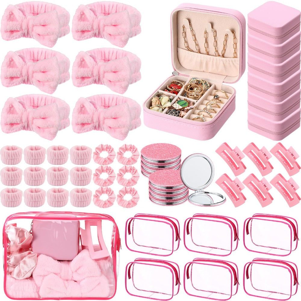 Spa Party Favors Set 48pcs for Women – Sleepover Party Supplies with Headband, Wristband, Scrunchies, Hair Clip, Jewelry Case