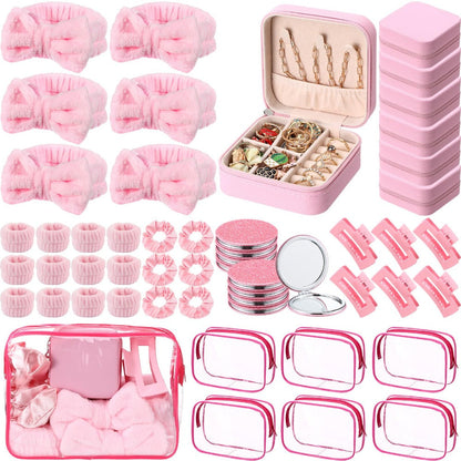 Spa Party Favors Set 48pcs for Women – Sleepover Party Supplies with Headband, Wristband, Scrunchies, Hair Clip, Jewelry Case