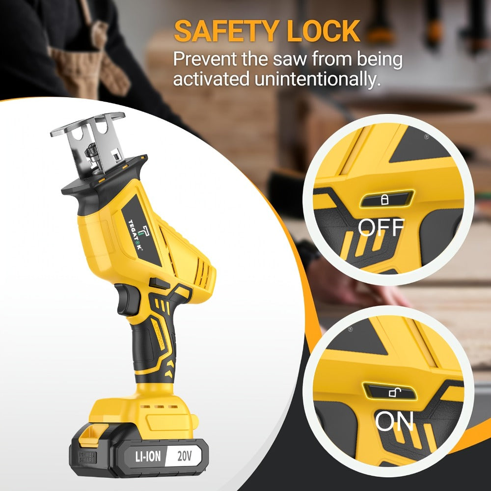Electric Reciprocating Saw Cordless with LED Light & Safety Lock, Multi-Purpose Cutting Tool with Replaceable Blades