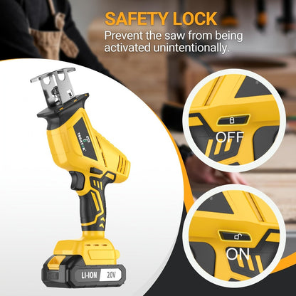 Electric Reciprocating Saw Cordless with LED Light & Safety Lock, Multi-Purpose Cutting Tool with Replaceable Blades