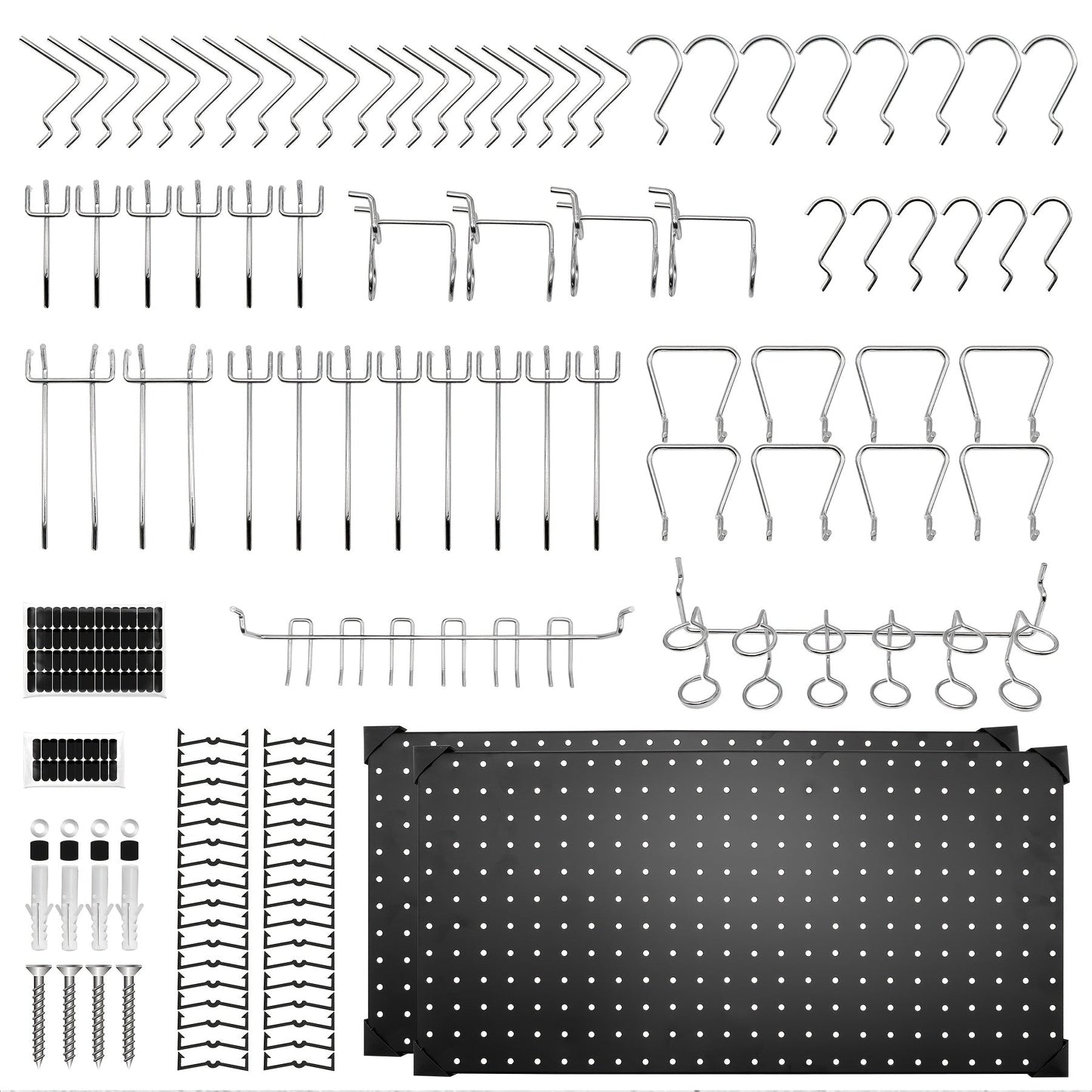 Black Metal Pegboard Wall Organizer Set with Hooks 66/100pcs, 12x24 Inch Wall Mounted Pegboard Kit for Garage Workshop Tool Storage