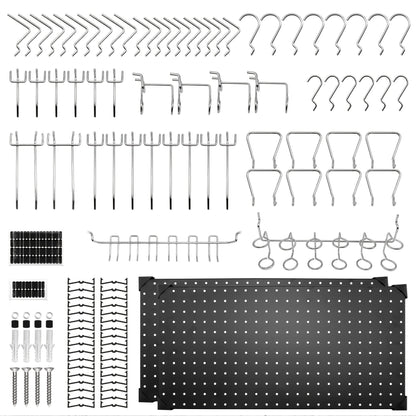 Black Metal Pegboard Wall Organizer Set with Hooks 66/100pcs, 12x24 Inch Wall Mounted Pegboard Kit for Garage Workshop Tool Storage