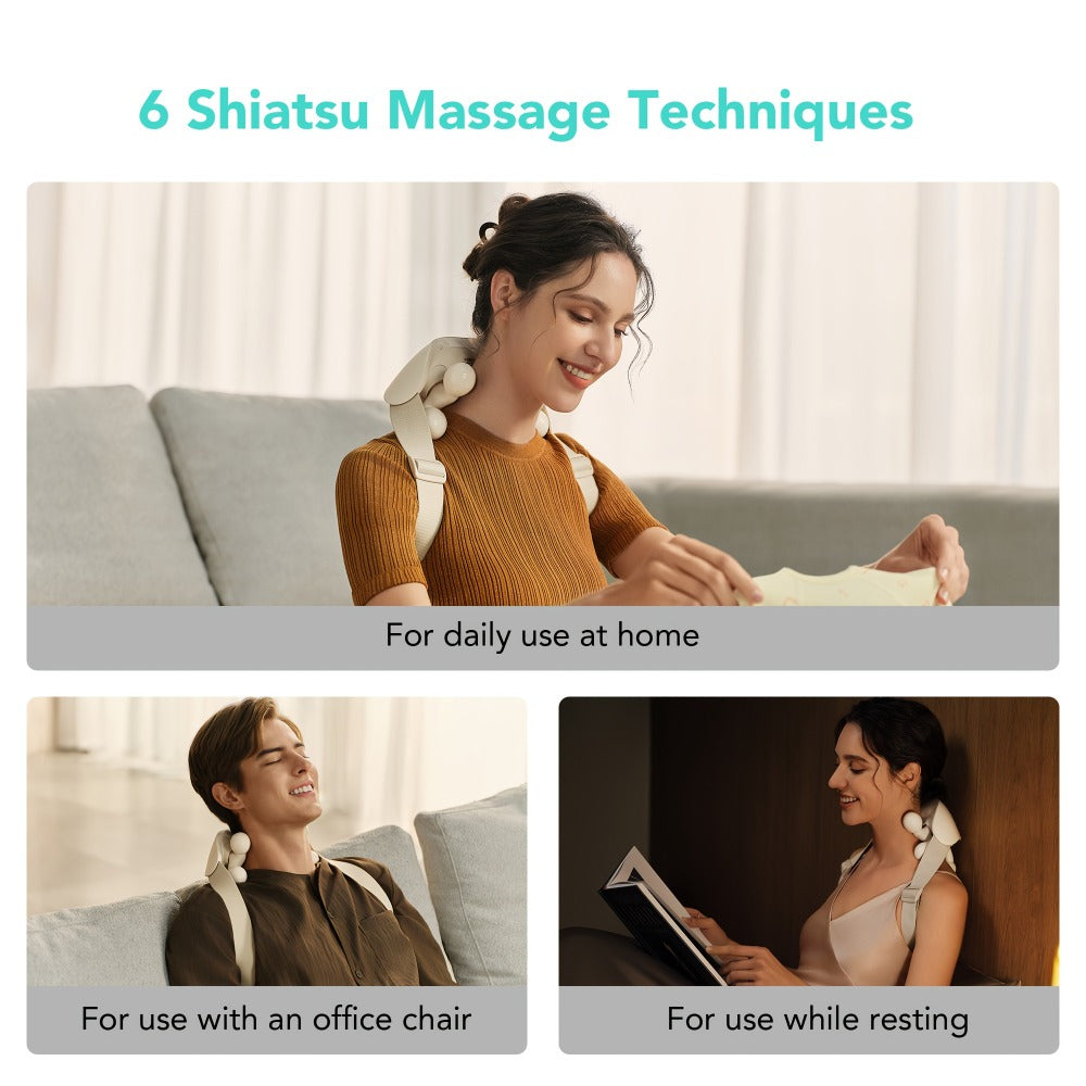 Wearable Neck & Shoulder Massager with Heat, 6D Bionic Hand Kneading Trapezius Massager, 9 Modes 3 Intensities 40-45°C Heat