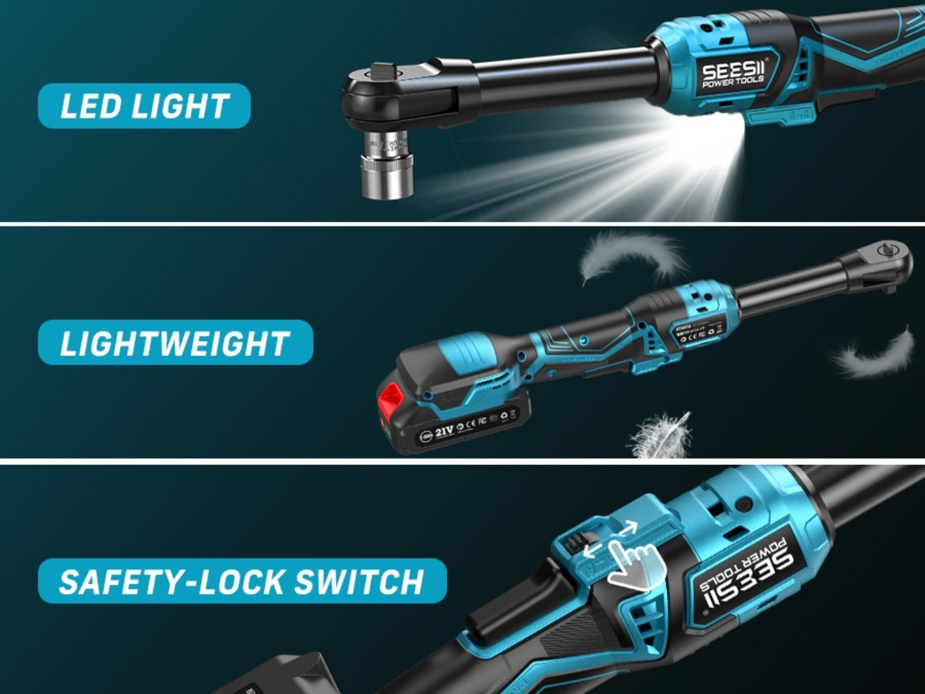 21V Power Ratchet Wrench Set 3/8'' Drive, 59 Ft-lbs 400 RPM Cordless Electric Ratchet, Variable Speed Trigger