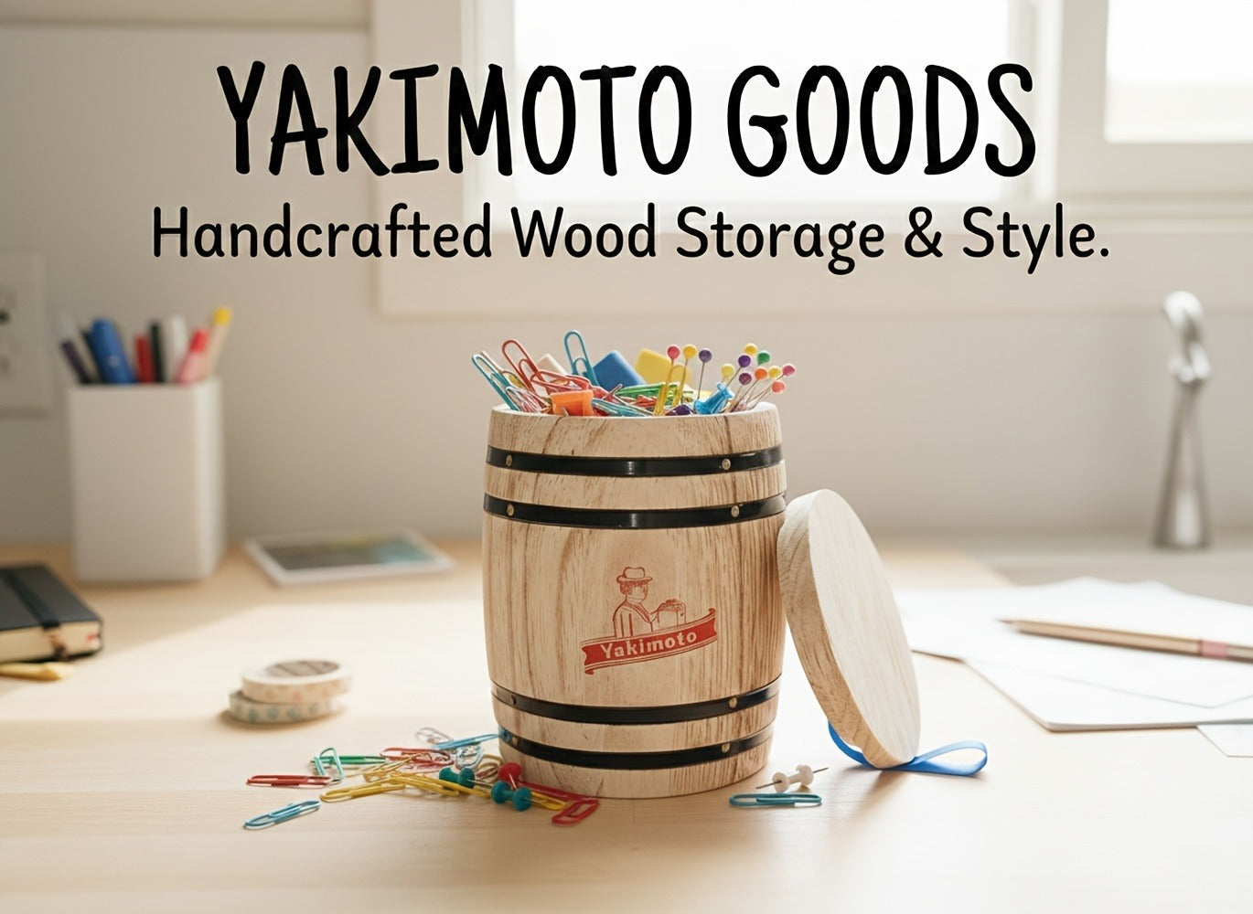 Wooden Barrel Storage Jar with Lid, Rustic Mini Desktop Organizer for Coffee Beans, Sugar, Candy