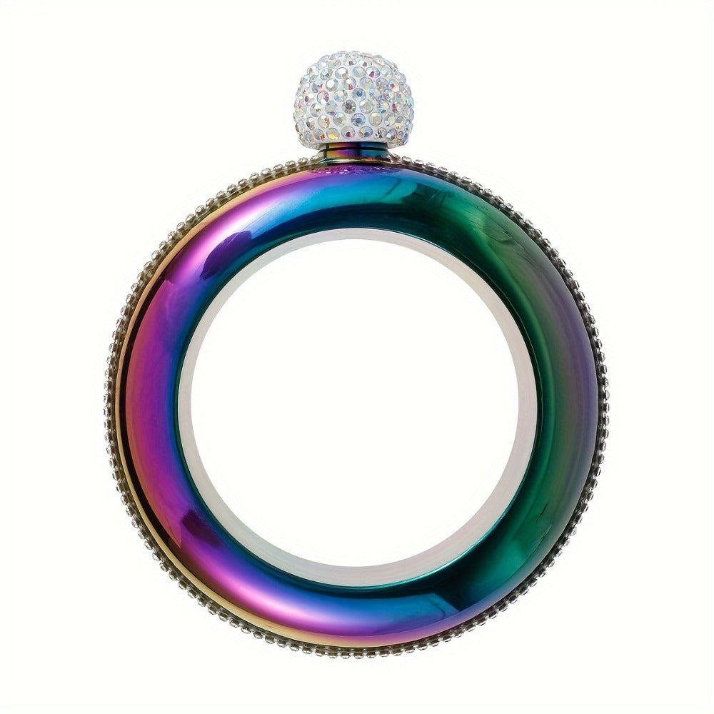 Bracelet Flask for Women, 3.5oz Stainless Steel Bangle Hidden Flask with Rhinestone Lid, Wearable Portable Liquor Flask for Parties