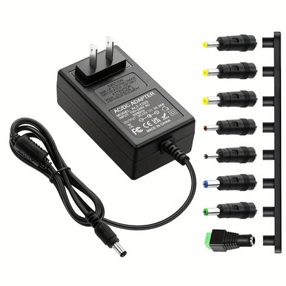 Fixed 12V 3A AC/DC Power Adapter with 36W Label, US Plug and Ten Interchangeable Connector Tips