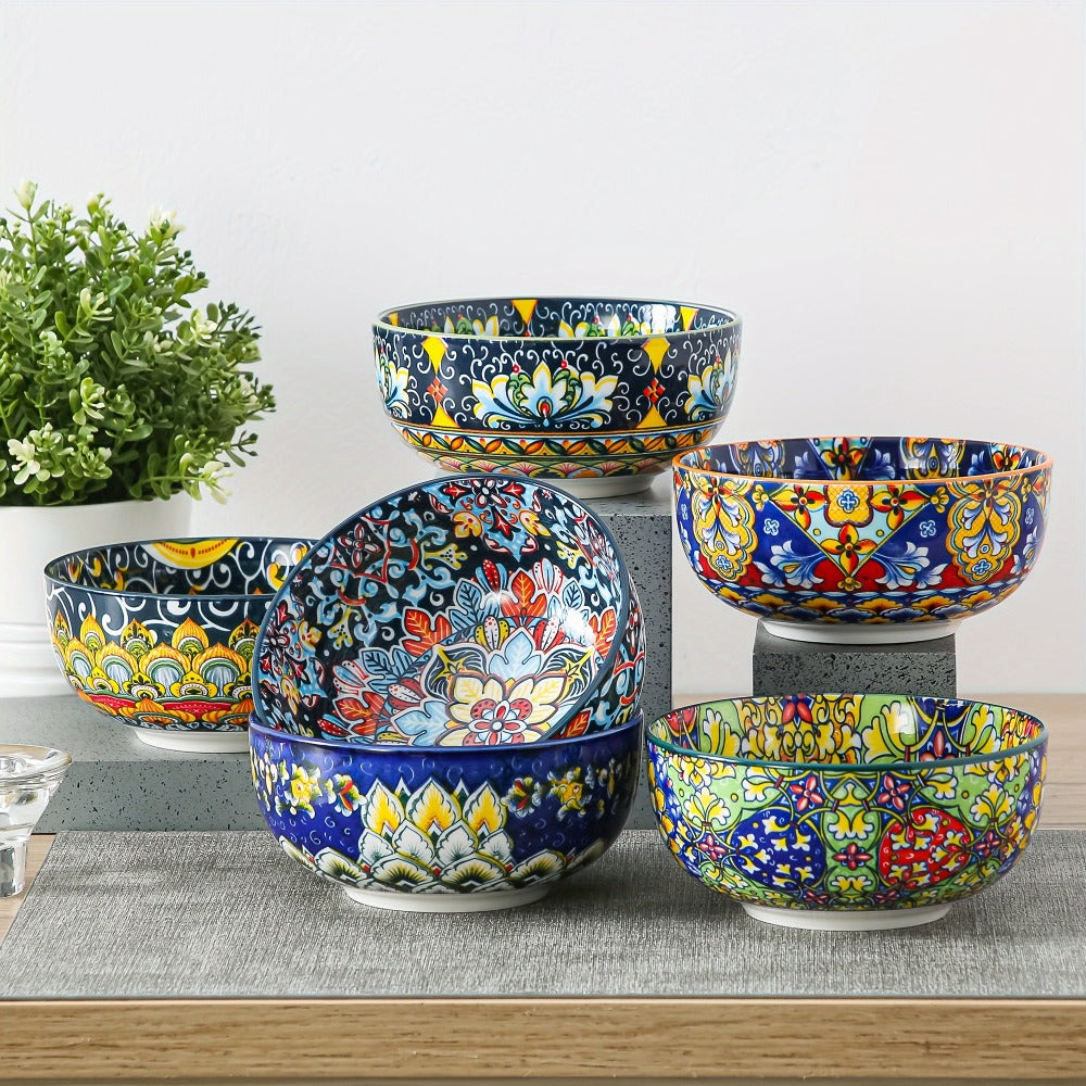 Cereal Bowl Set of 6 Bohemian Style 26oz for Home Cooking, Dining and Outdoor Meals, with the Listed Configuration