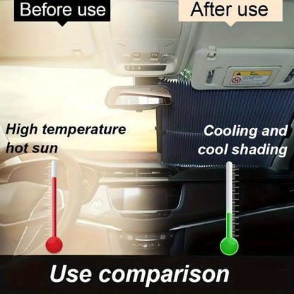 Retractable Windshield Sunshade Aluminum | Auto Fold UV Resistant Heat Insulation, Buckle Stick Install, Front Window Sun Shade Curtain