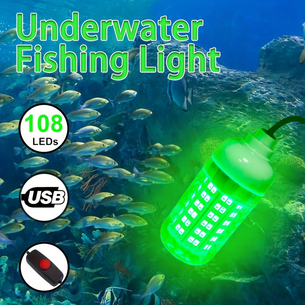 108 LED Underwater Fishing Light – IP68 Waterproof Night Fishing Lure Light with USB Connector & 16.4ft Cable