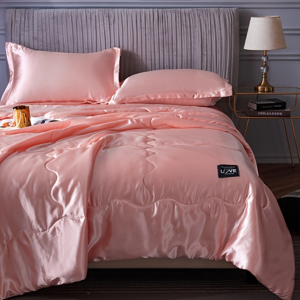 Cooling Satin Quilt Summer Comforter Ultra-Soft Breathable Lightweight Blanket, Machine Washable Satin Weave Bedspread for Home Dorm Hotel