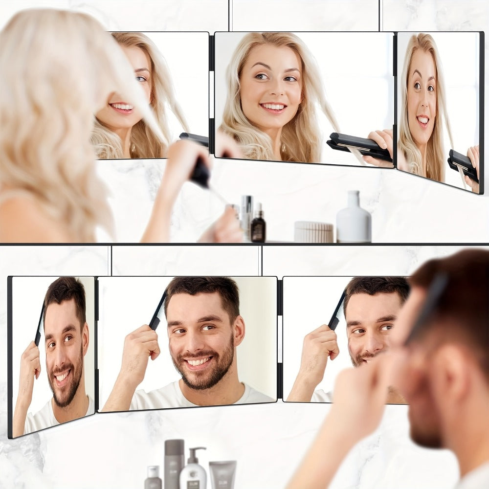 Multi-Panel Hair Cutting Mirror with Telescoping Door Hooks, 49.8-Inch Open Width and Two Fixed Nails