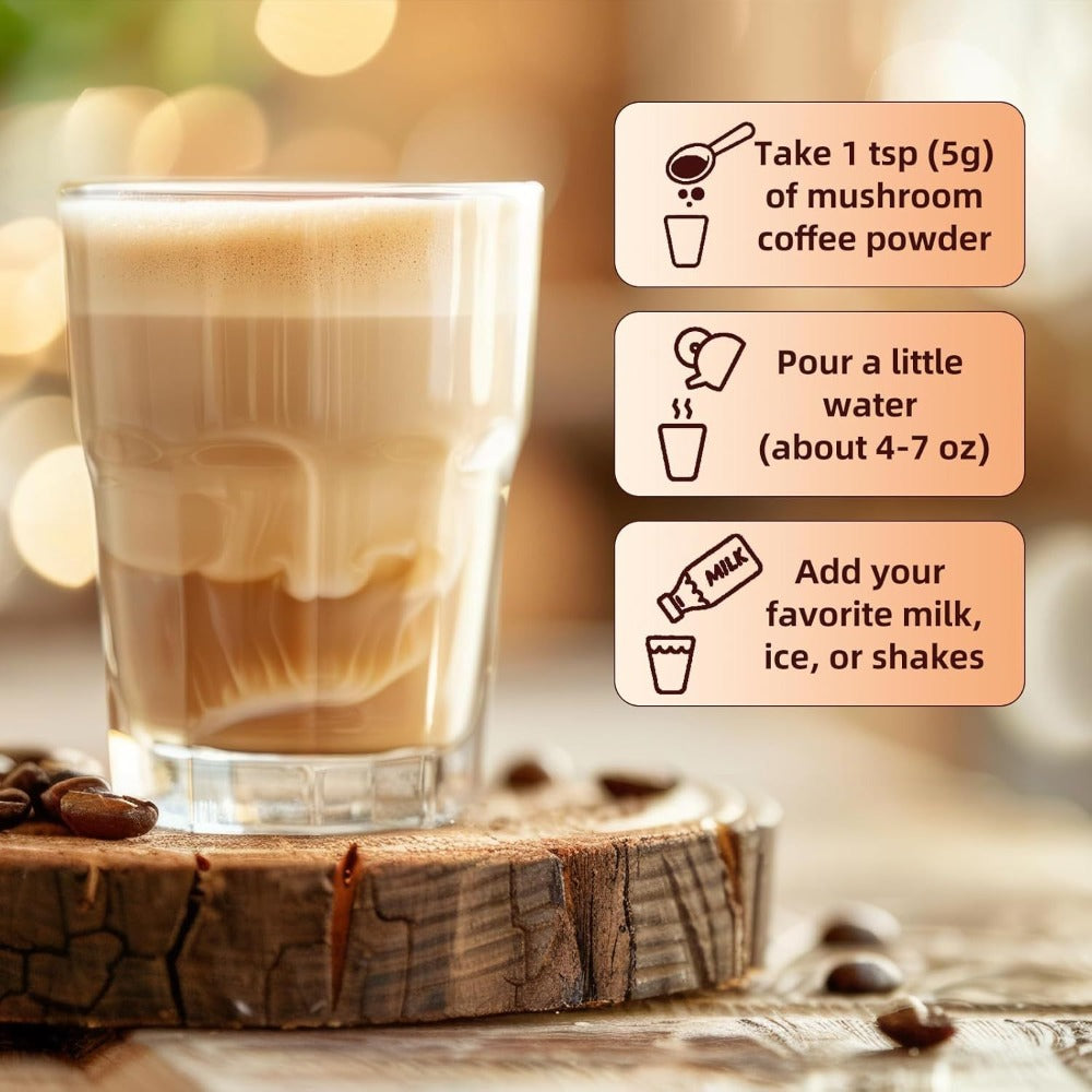 Mushroom Coffee Blend Powder 210g, Instant Coffee with Lion's Mane, Reishi, Cordyceps, Chaga & Chanterelle