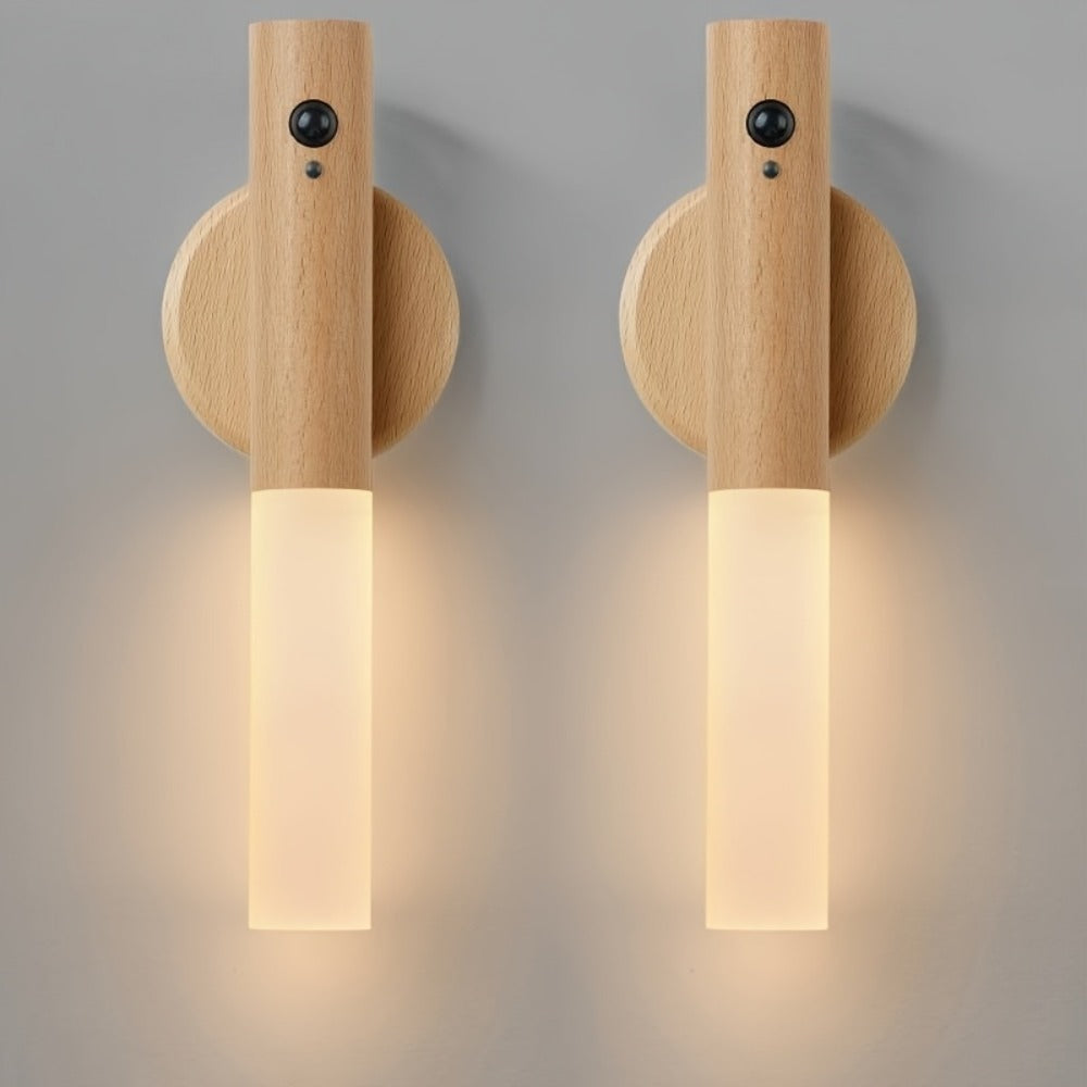 Motion Night Light Rechargeable LED, IPX4 Wood Grain & Walnut Under Cabinet Step Lamp for Staircase