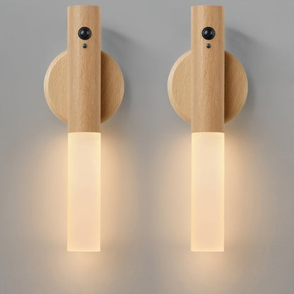 Motion Night Light Rechargeable LED, IPX4 Wood Grain & Walnut Under Cabinet Step Lamp for Staircase