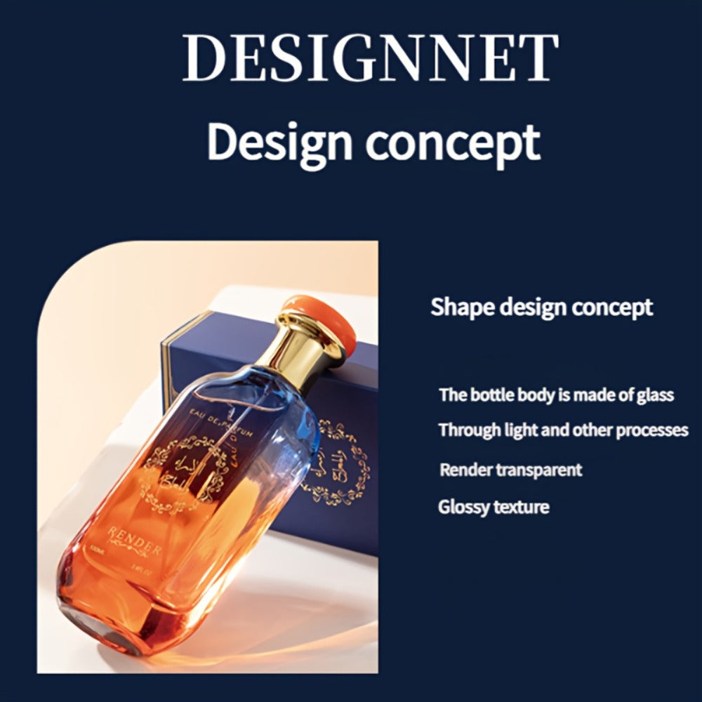 Men's Cologne 100ml Eau de Parfum Spray in Amber Gradient Glass Bottle with Blue Presentation Box