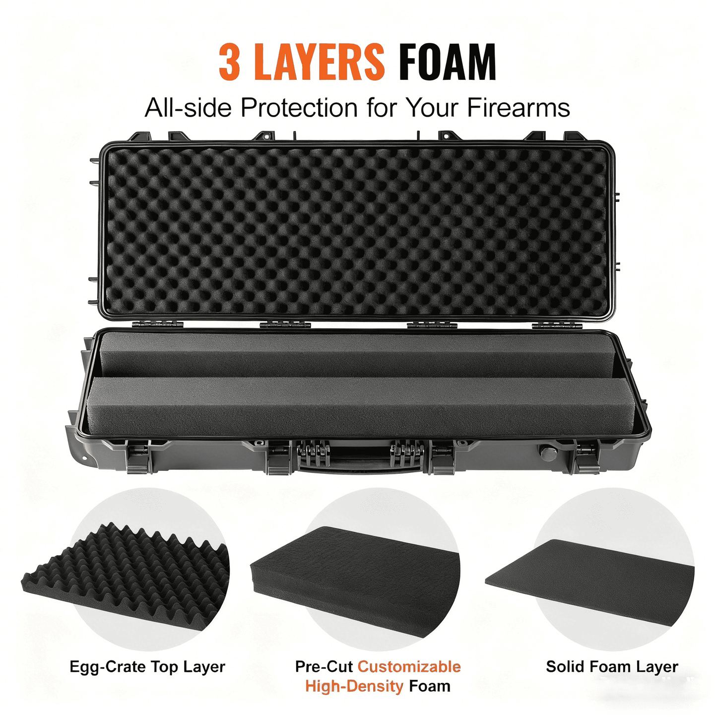 Hard Rifle Case 42 Inch with Wheels – Lockable TSA Approved Gun Case, 3-Layer Protective Foam, Crushproof Hard Shell for Two Rifles