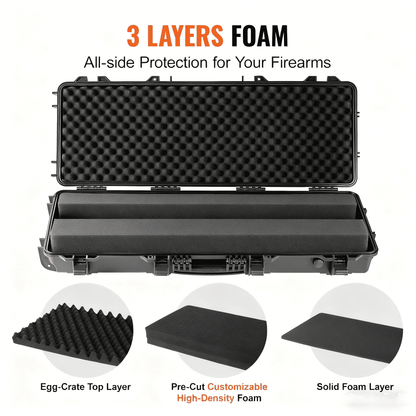 Hard Rifle Case 42 Inch with Wheels – Lockable TSA Approved Gun Case, 3-Layer Protective Foam, Crushproof Hard Shell for Two Rifles