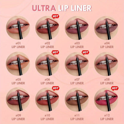 Waterproof Lip Liner Pencil Set 12 Pieces Multi-Functional Lip Eye & Brow Liner, for Makeup, Travel and Everyday Vanity Use