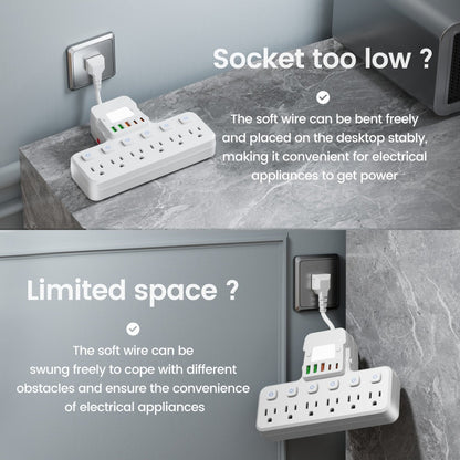 Desk Lamp Power Strip 12-in-1 with Adjustable LED Light, 6 AC Outlets & 5 USB Ports (3 USB-A + 2 USB-C)