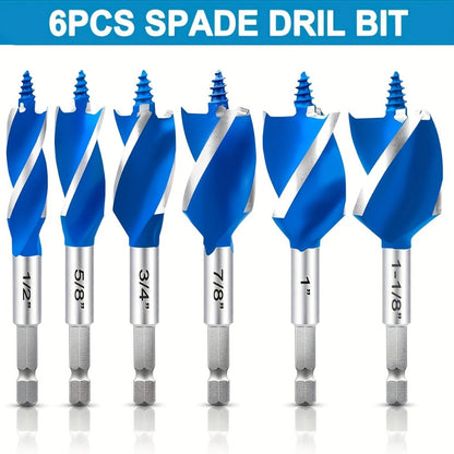 Impact Drill Bit Set 6-Piece Woodworking, 1/2" to 1" Interchangeable Screwdriver Bits, 4-Inch Length with Storage Box
