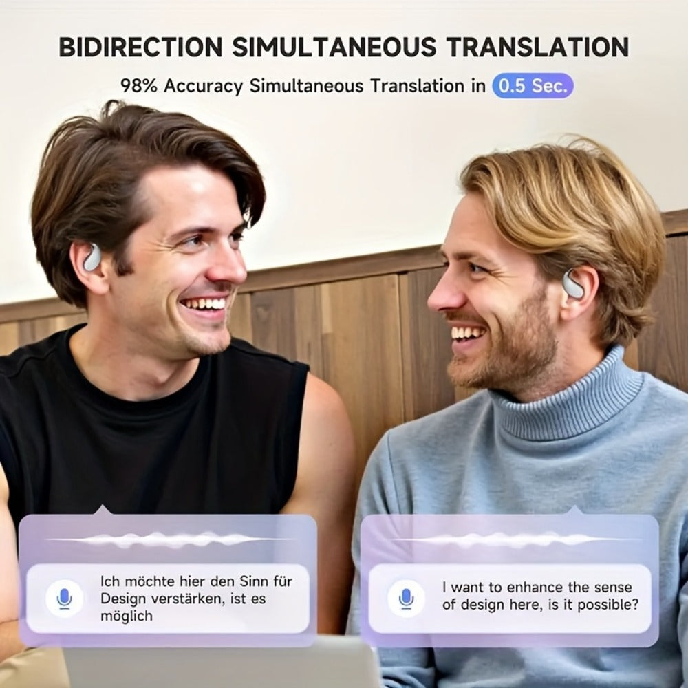 6-Mic AI Translation Bone Conduction Headset 144 Languages, Real-Time Translator Wireless Headphones