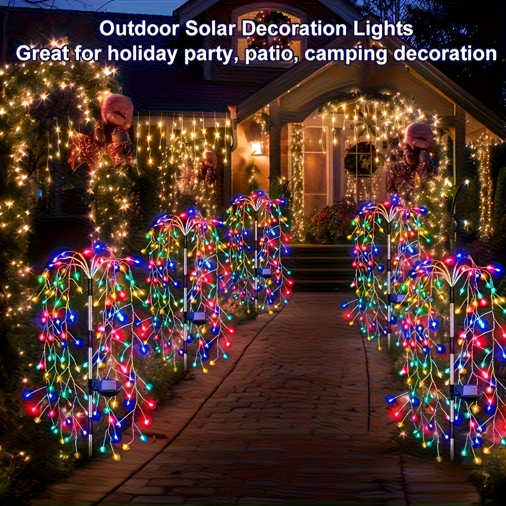 Solar Firecracker Cluster String Lights with 120 LEDs in Warm Color or Multicolor Checkout Options