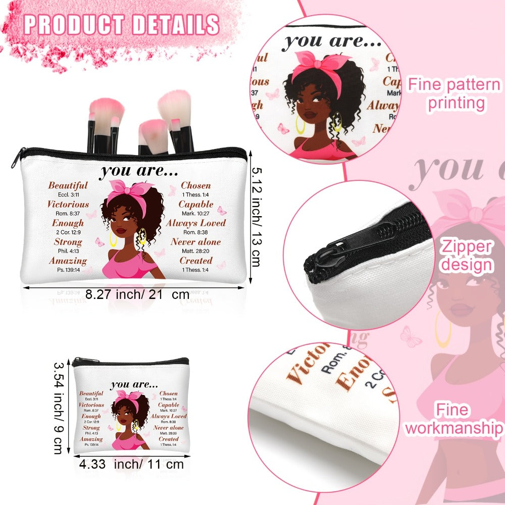 African Queen Makeup Bag Set 12 Pcs Inspirational Zipper Cosmetic Bags with Wallet Travel Toiletry Organizer Gift Set for Black Women Girls
