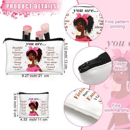 African Queen Makeup Bag Set 12 Pcs Inspirational Zipper Cosmetic Bags with Wallet Travel Toiletry Organizer Gift Set for Black Women Girls