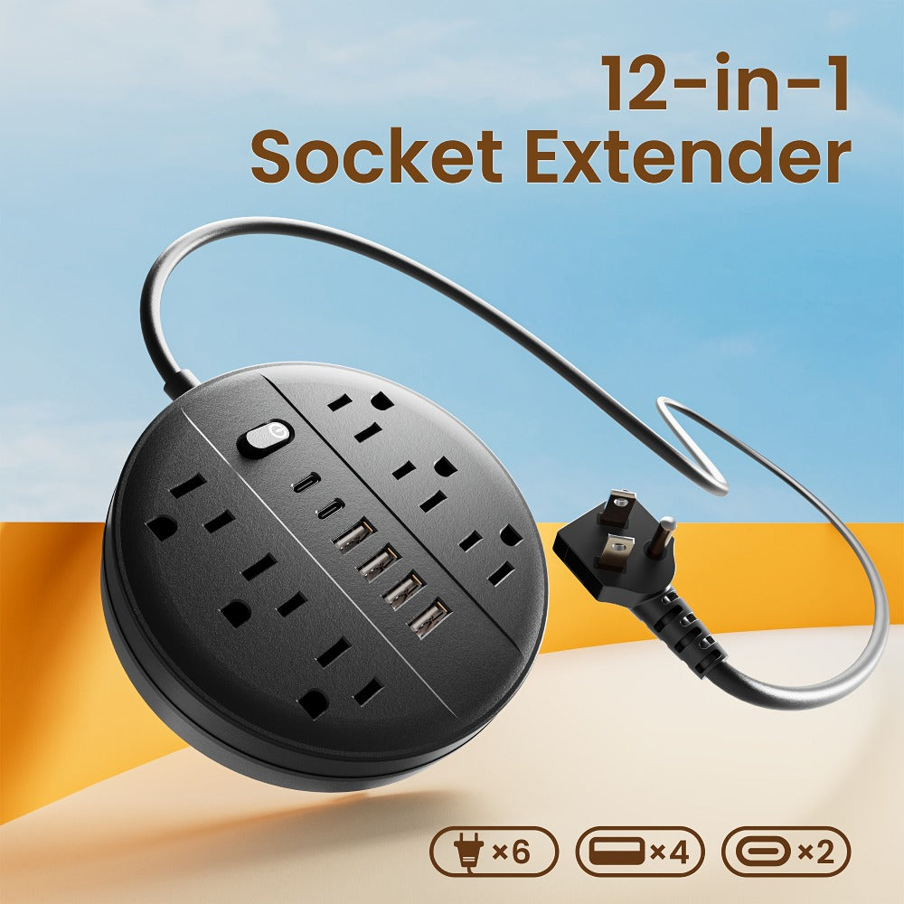 Surge Protector Power Strip 12-in-1 with 6 AC Outlets, 4 USB-A, 2 USB-C and Short, 5 or 10 ft Cord Options