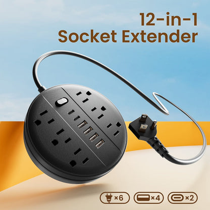 Surge Protector Power Strip 12-in-1 with 6 AC Outlets, 4 USB-A, 2 USB-C and Short, 5 or 10 ft Cord Options