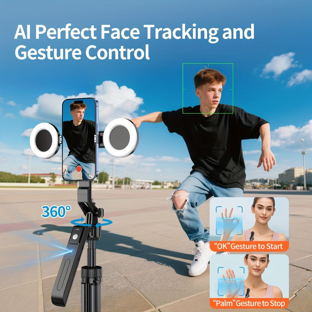 AI Face Tracking Vlogging Kit All-in-One with 70.9 Inch Tripod, LED Fill Light & Microphone