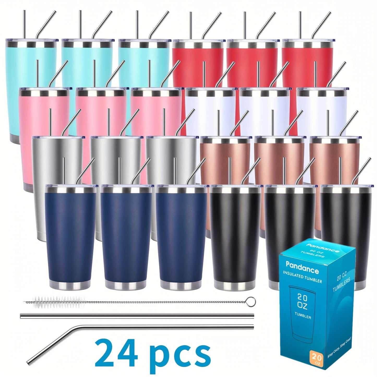 Stainless Steel Insulated Tumblers with Lid and Straw Bulk 20oz 304 Double Wall Vacuum Travel Mug for Hot Iced Coffee Drinks Water Cup Set