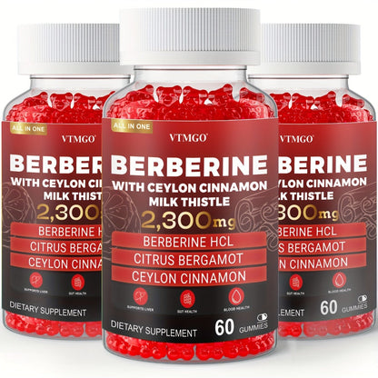 Berberine HCL Gummies 2300mg 60ct with Ceylon Cinnamon, Milk Thistle & Turmeric for Blood Sugar Balance