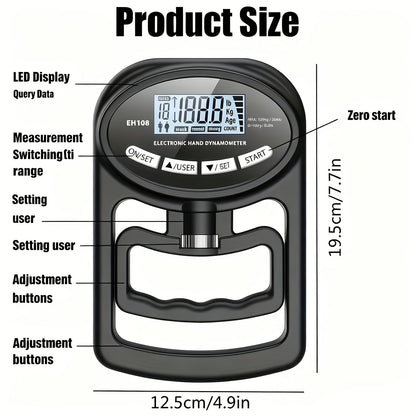 Fitness Equipment Electronic Hand Grip Dynamometer with LCD Adjustable Handle and 120kg Range