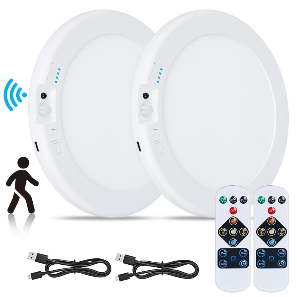 LED Ceiling Light, Wireless Motion Sensor 2 Pack 5500mAh Rechargeable, Remote Control, 3 Brightness Modes