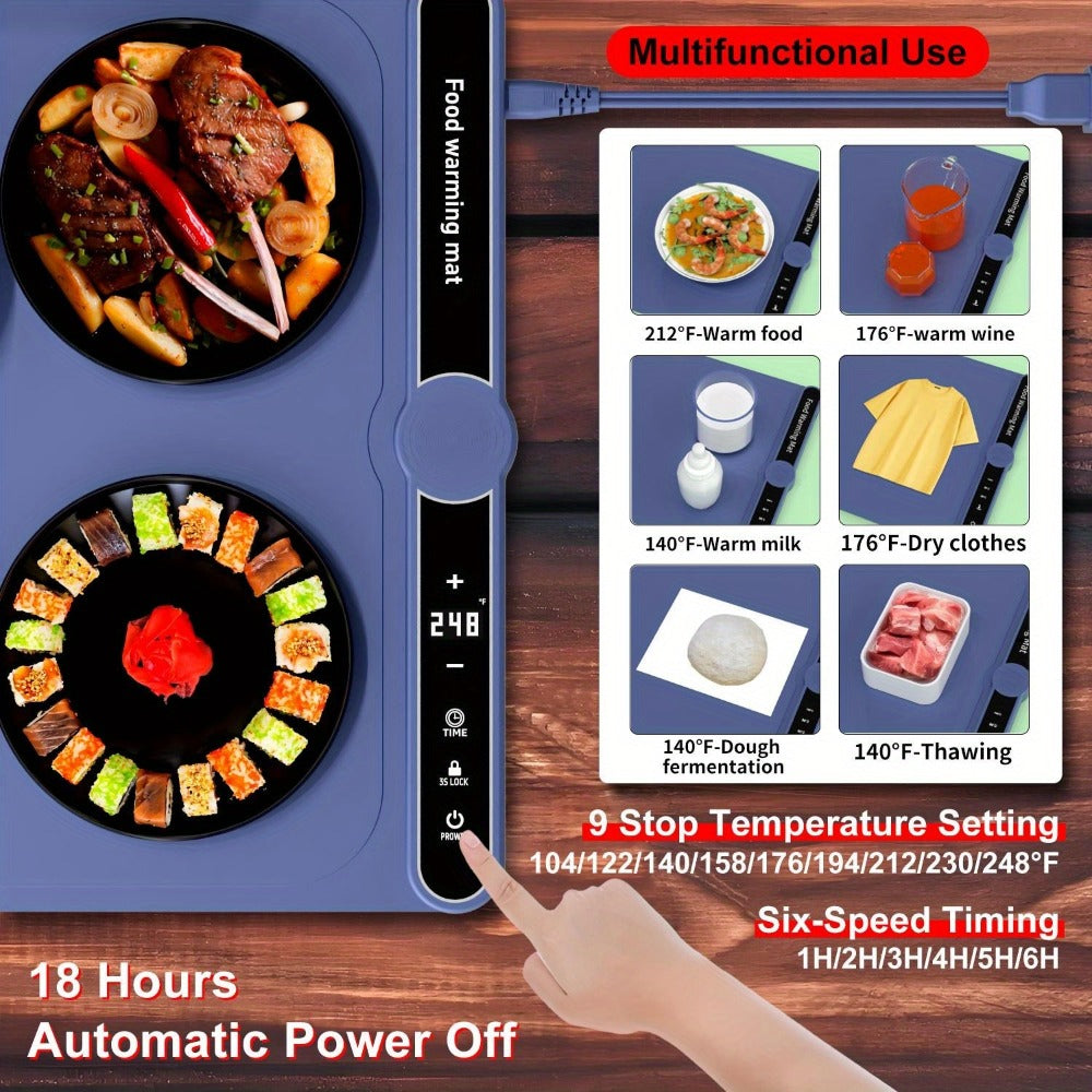 Electric Food Warming Mat with 6 Temperature Levels & Timer for Entryways, Bedrooms and Living Spaces