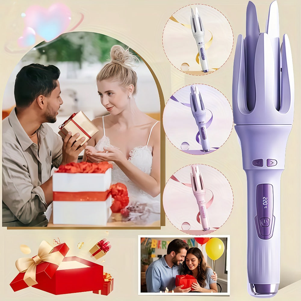 Automatic Rotating Curling Iron 4 Temperature Settings 40M Negative Ion Ceramic Barrel, for Home, Travel and Salon Hair Styling