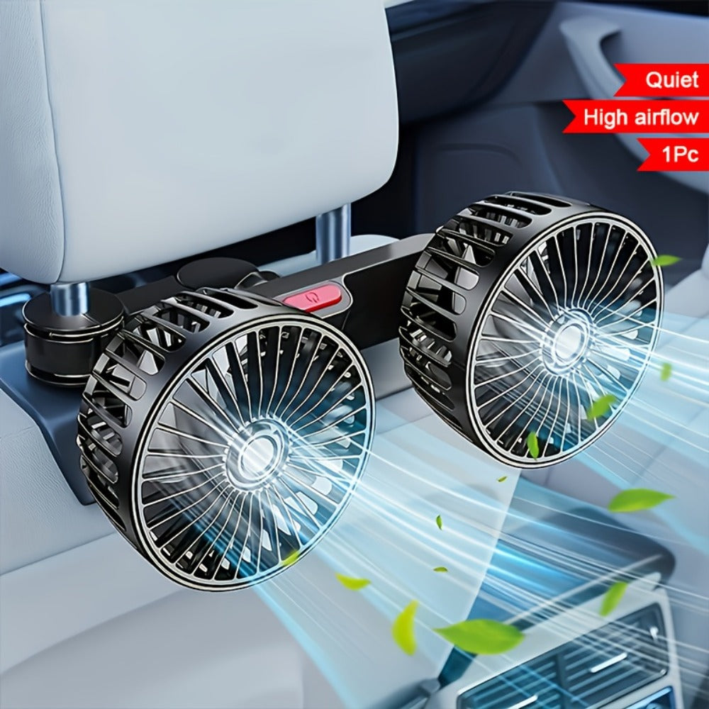 Car Fan for Back Seat – Dual Head USB Cooling Fan, Foldable 360° Rotation, Ultra-Quiet Motor, 70-Inch Cord, for Vehicle, Home & Office Use