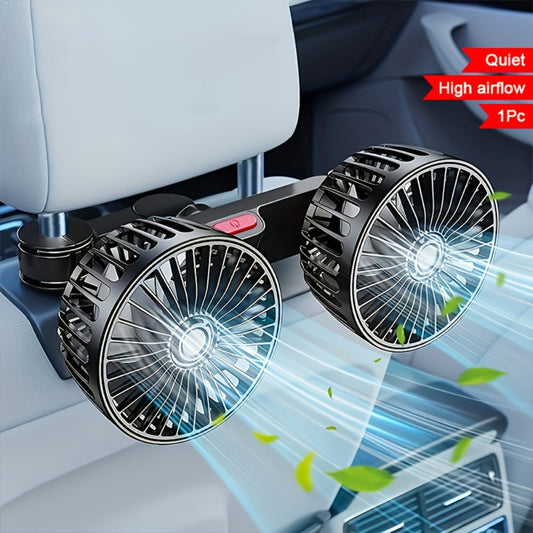 Car Fan for Back Seat – Dual Head USB Cooling Fan, Foldable 360° Rotation, Ultra-Quiet Motor, 70-Inch Cord, for Vehicle, Home & Office Use