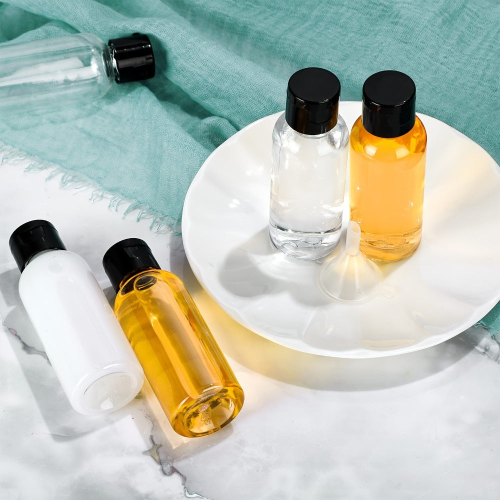 Squeeze Bottles 2oz Flip Cap 100 Pack Clear Plastic Refillable Travel Dispenser Containers BPA Free for Shampoo Lotion Conditioner Liquid