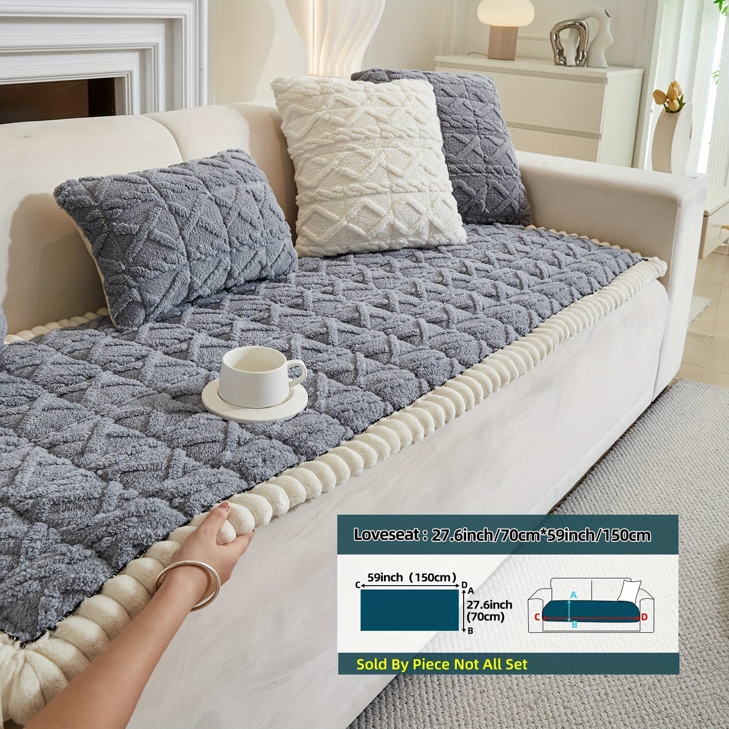 Sofa Cover Bohemian Quilted Shu Velveteen Panels with Ruffles and Design in Five Colors with Model-Specific Size and Color Options