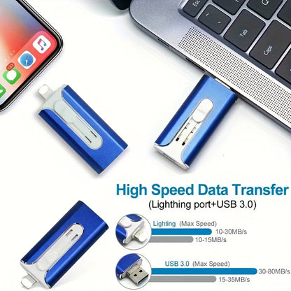 OTG USB 3.0 Flash Drive 4-in-1 for iPhone iPad Android Mac PC – Lightning Type-C Micro USB Connector Thumb Drive 64GB 128GB 256GB Memory
