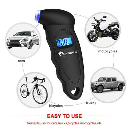 Digital Tire Pressure Gauge 2-Pack 150 PSI – Backlit LCD, 4 Modes PSI/Bar/KPA/Kgf, Non-Slip Grip for Car, Truck, Motorcycle & Bicycle