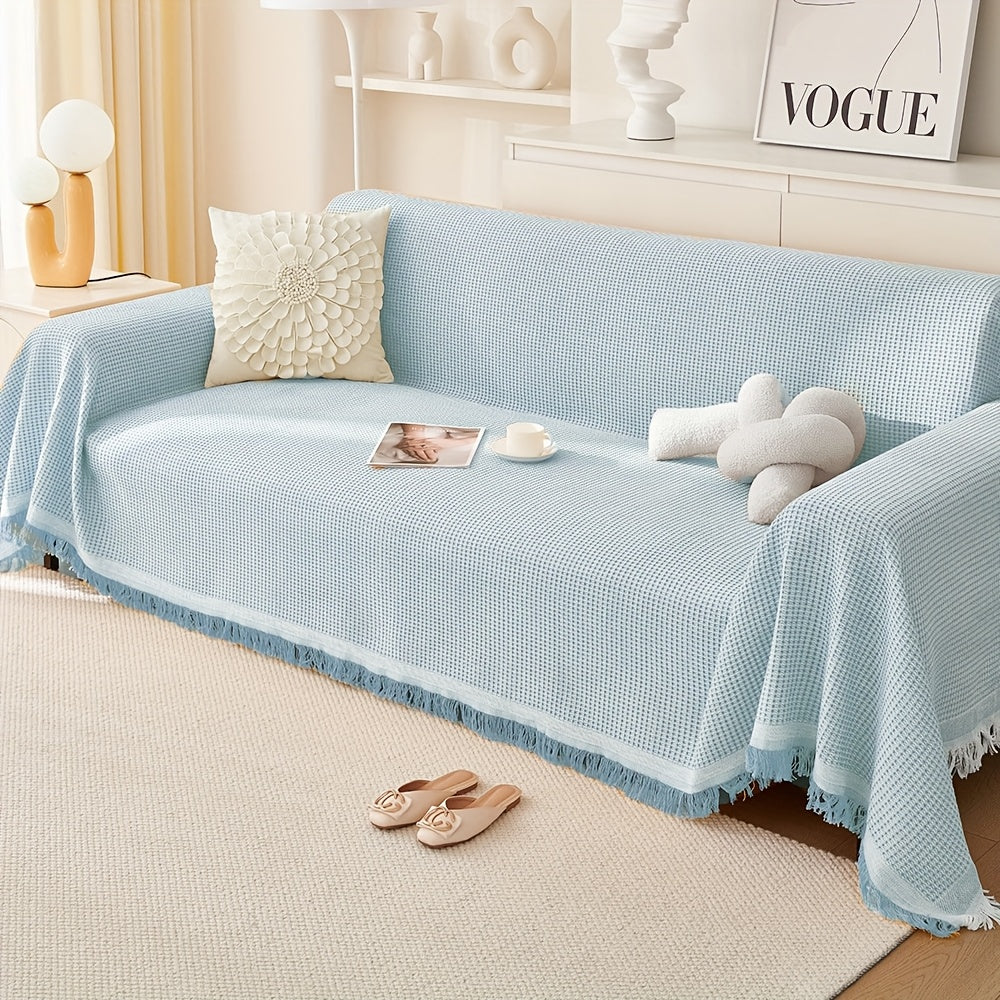 Sofa Throw Cover with Tassels Scratch Resistant Breathable Couch Blanket Slipcover for Entryways, Bedrooms and Living Spaces