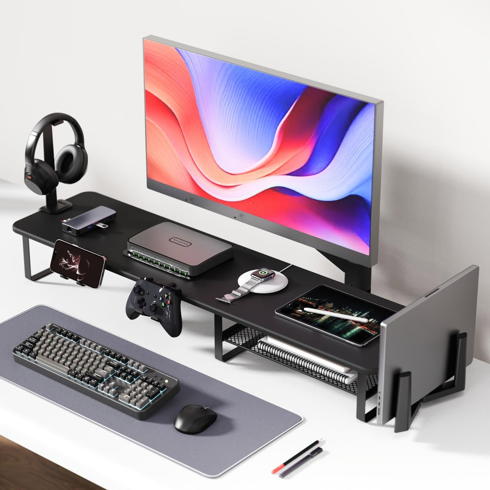 Monitor Stand Organizer with Headset Holder Phone Stand & Game Controller Holder, Versatile Desktop Riser for Computer Monitor Laptop