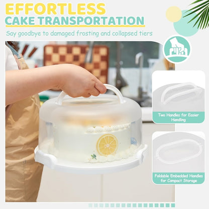 10-Inch Cake Carrier with Lid Plastic Cake Storage Container Cupcake Keeper 2 Handles for Entryways, Bedrooms and Living Spaces