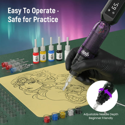 Rotary Tattoo Pen Machine Kit, 1200mAh Battery, LED Display, 4.0mm Stroke, Anti-Slip Grip, Adjustable 4-12V