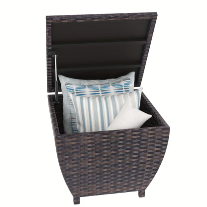 PE Wicker-Look Outdoor Storage Side Table with Flip-Top Lid and Brown, Gray or Black Options