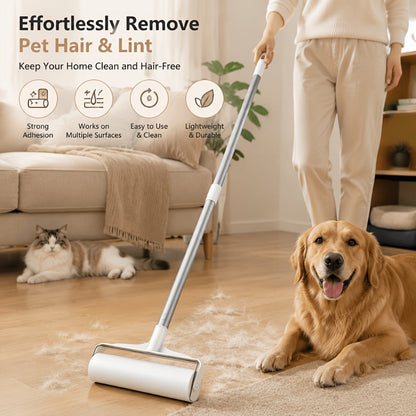 Pet Hair Remover Roller Mop Set 4pcs Lint Roller Long Handle with 3 Refill Rolls Retractable Cat Dog Hair Removal for Floor Sofa Carpet